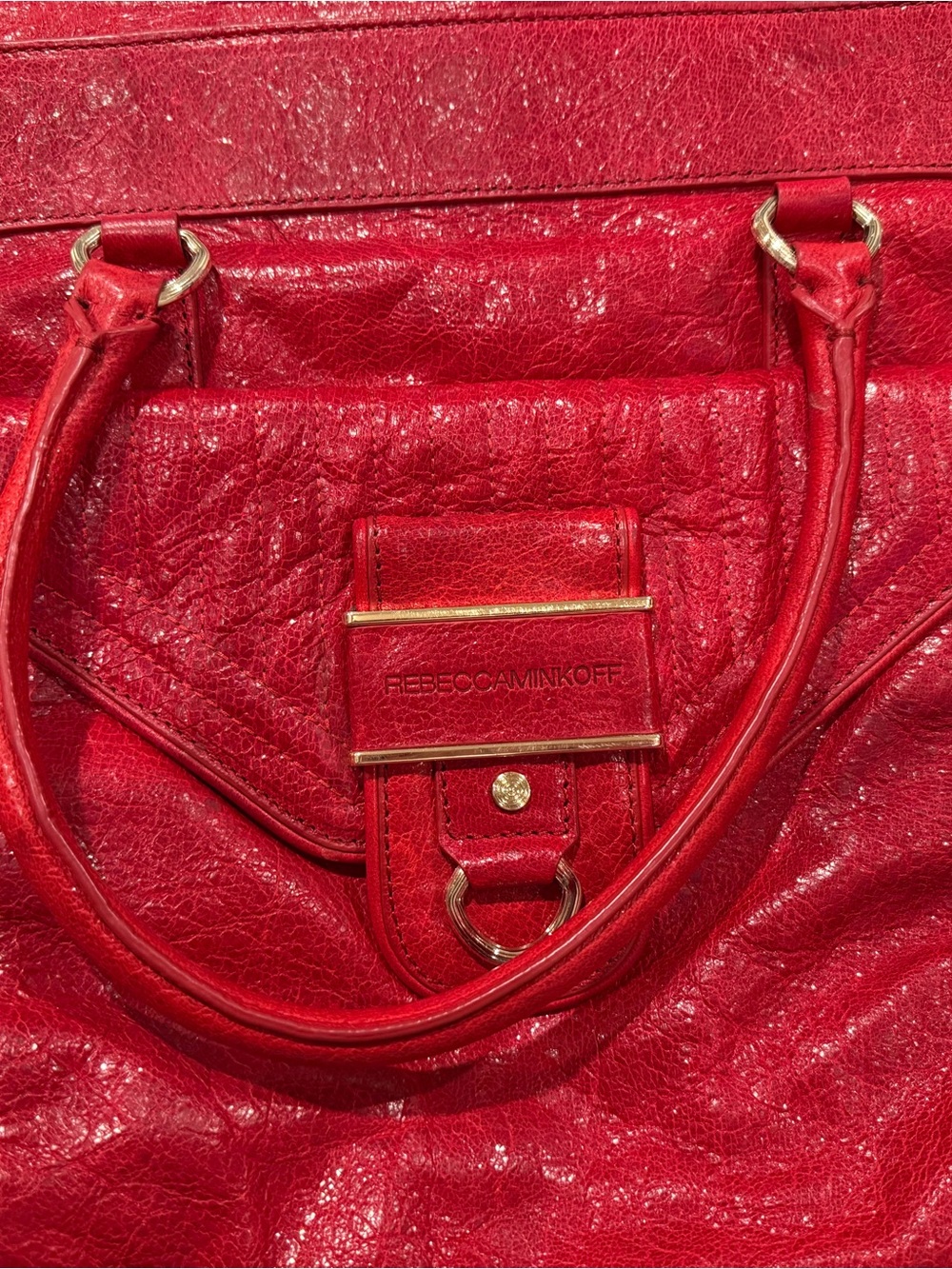 Rebecca Minkoff Bright Red Leather Tote with Gold Accents